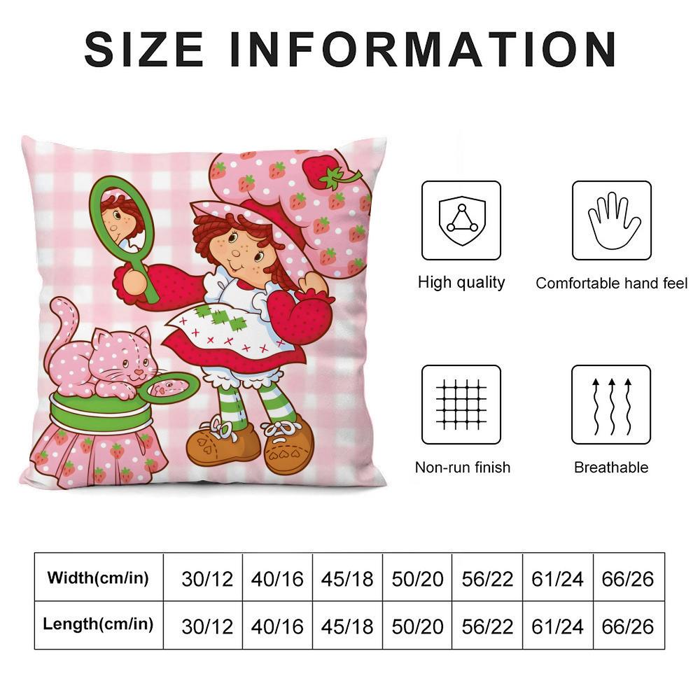 S-Stawberry Shortcake Cushion Cover Silky Short Plush Double-Sided Printed Pillow Case For Sofa All Seasons Home Decor Gift