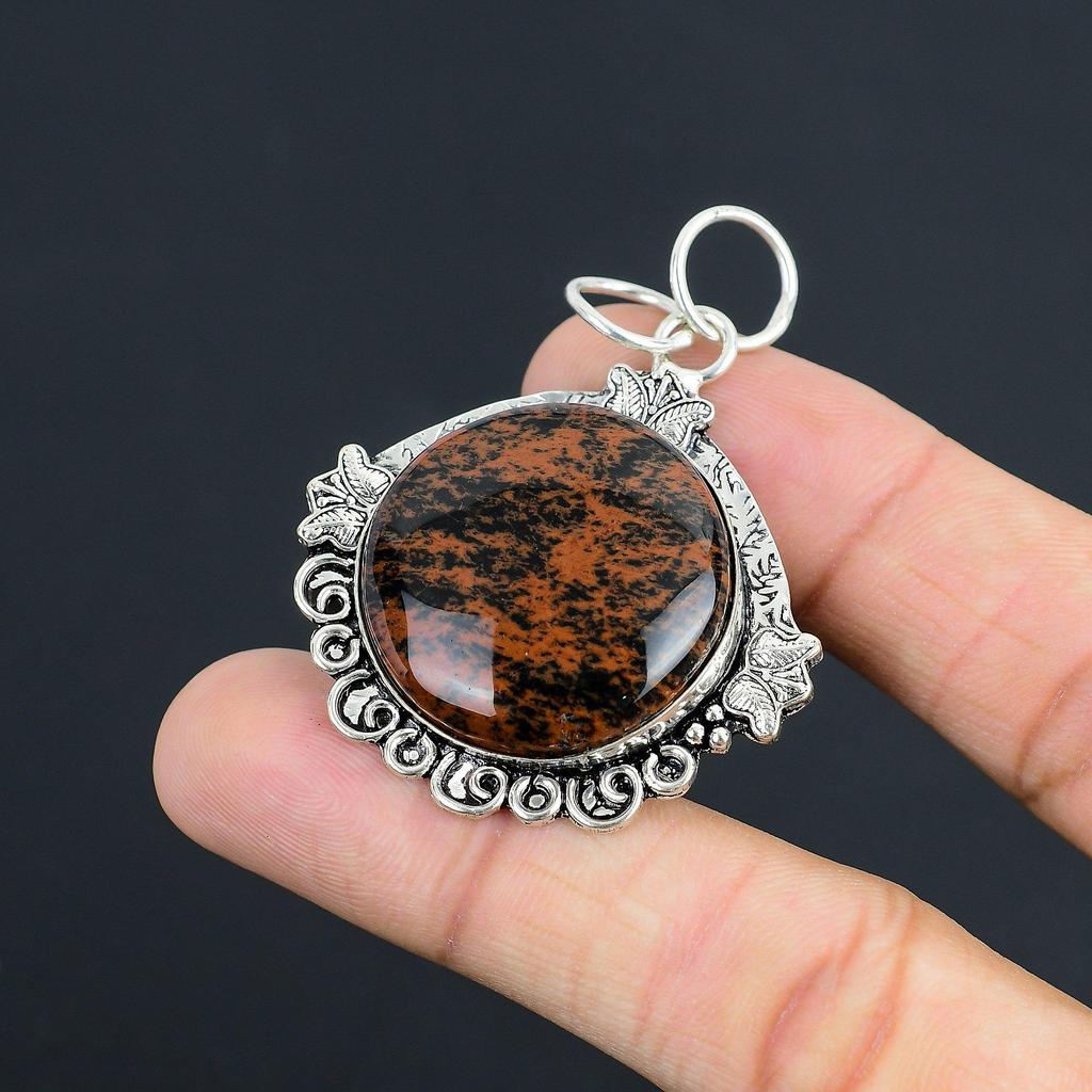 Birthday Gift For Her Natural Mahogany Obsidian Gemstone Pendant 925 Silver