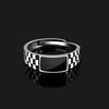 Vintage Faux Onyx Rings for Men Temperament Stainless Steel Adjustable Open Ring Silver Color  Punk Jewelry Gifts
