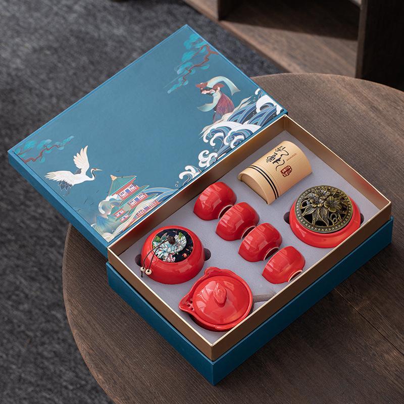 Retro Guochaofeng Kung Fu Ceramic Tea Set Gift Box Company Opens with Gifts To Give Customers Thank You Gifts