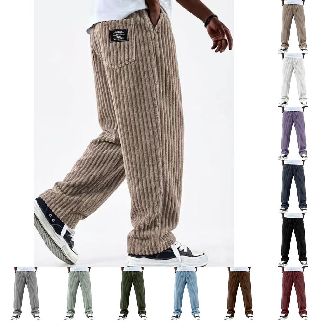 Herren American-Retro Vertikal gestreifte Cordhose - Lockere gerade geschnittene Freizeithose für Herren