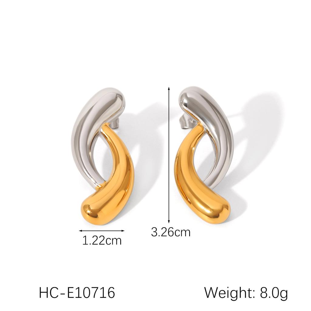 Gold and silver color blocked stainless steel earrings for women, smooth geometric texture, sun pentagram, European and American design, jewelry gift