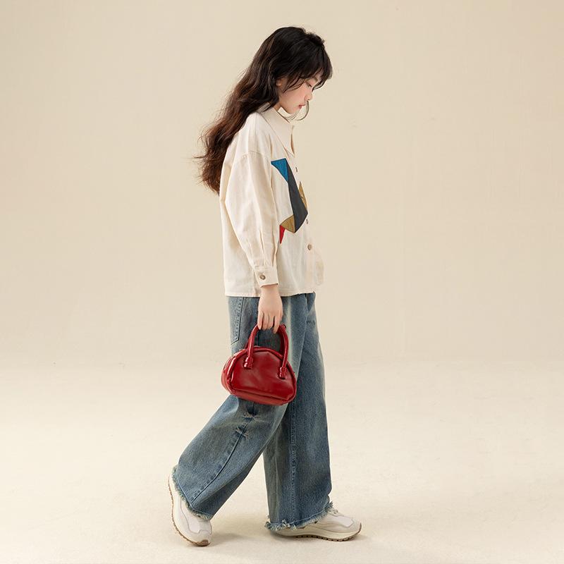 2025 Girls' White Shirt: Fashionable Spring/Autumn Blouse for Children