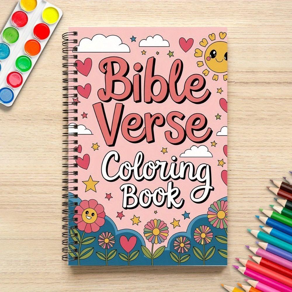 

Bible Verse Coloring Note Book 50 Sheets Stress Relieving Hand Drawn Book Spiral Binding Educational Graffiti Painting Book