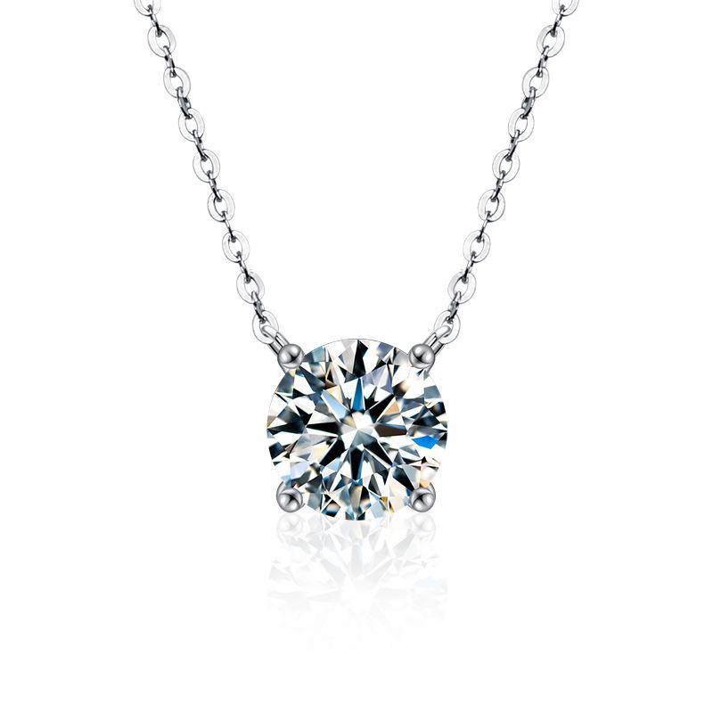 Moissanite Classic Four-Prong Necklace: Simple S925 Sterling Silver Pendant for Women, Japanese & Korean Inspired Light Luxury Style.