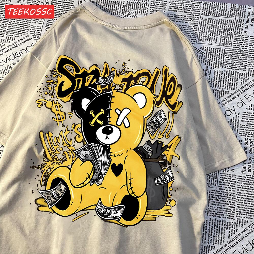 Street Cotton Womans T-Shirts Bear Cartoon Pattern Printing Tops Oversize O-Neck Soft Short Sleeve Summer Casual Female Clothes