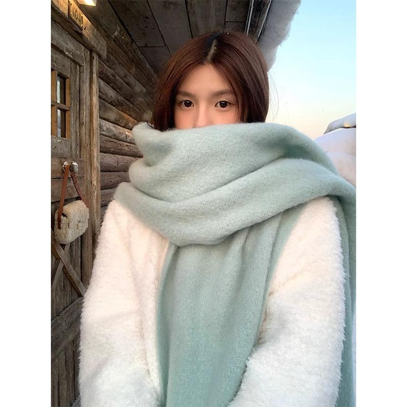 New soft waxy mohair solid color scarf women's winter versatile thickened imitation cashmere shawl Korean warm scarf tide