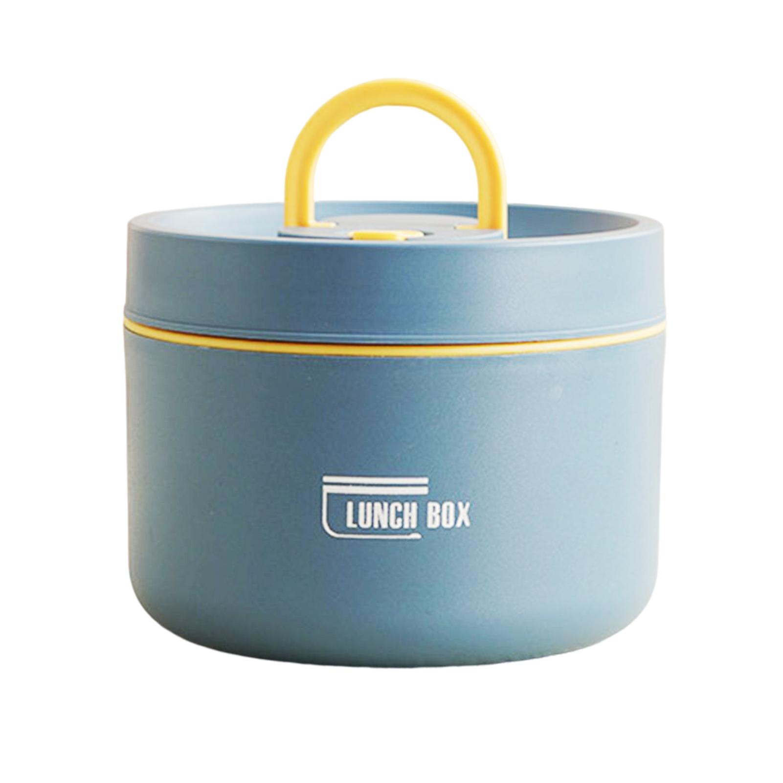 

Leakproof Lunch Box With Lid Thermal Round Picnic Lunchbox With Folding Handle Stainless Steel Food Containers Jars синий