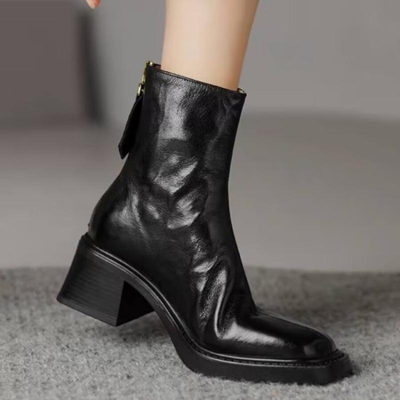 

Женские ботинки челси, новые женские ботинки с круглым носком и толстым каблуком, кожаные ботинки на высоком каблуке с молнией сзади, Zapatos Mujer D475 40