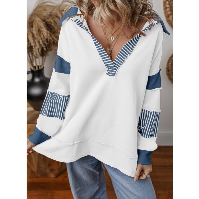 

DAFIFY Жіночі модні повсякденні блузки та сорочки з принтом у смужку з довгим рукавом і V-подібним вирізом, весна-осінь S