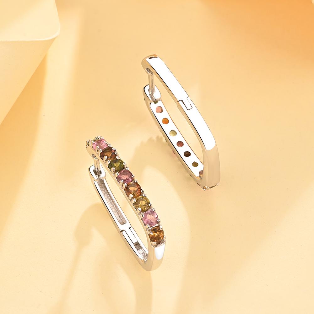 Multi-colored Natural Tourmaline Gemstone Earrings for Women 925 Sterling Silver Fine Jewelry Anniversary Gift