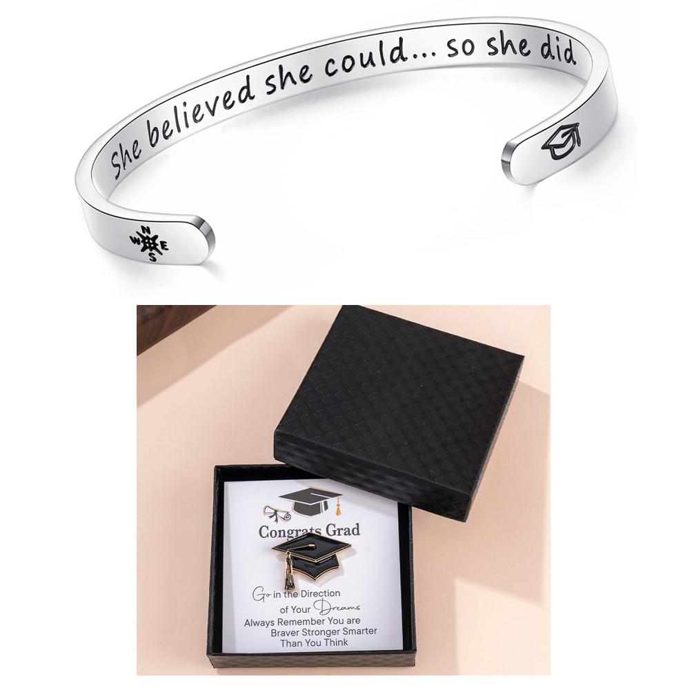 Grad Cap Box Graduation Gifts for Her Adjustable Bracelet Bangle Brooch for Middle School High School College Grads Card Box
