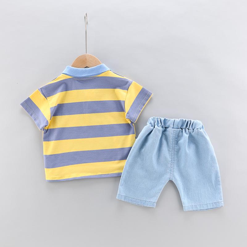Baby Boys Polo Shirt + Handsome Denim Shorts 2-Piece Set Kids Girls Clothes Suits Summer