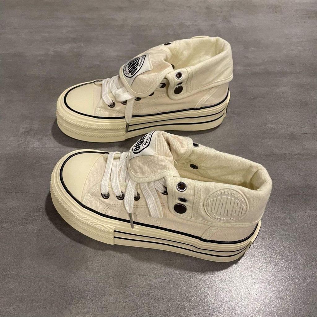2025 Frühling/Sommer Damen Höhenvergrößernde High-Top Canvas Schuhe - Vielseitige Sportliche Casual Plateau-Sneaker