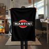 Martini Classic Brand Logo Black Background Print Flannel Blanket Retro Bar Style Soft Throw Blanket Sofa Bedroom Travel Home Decor