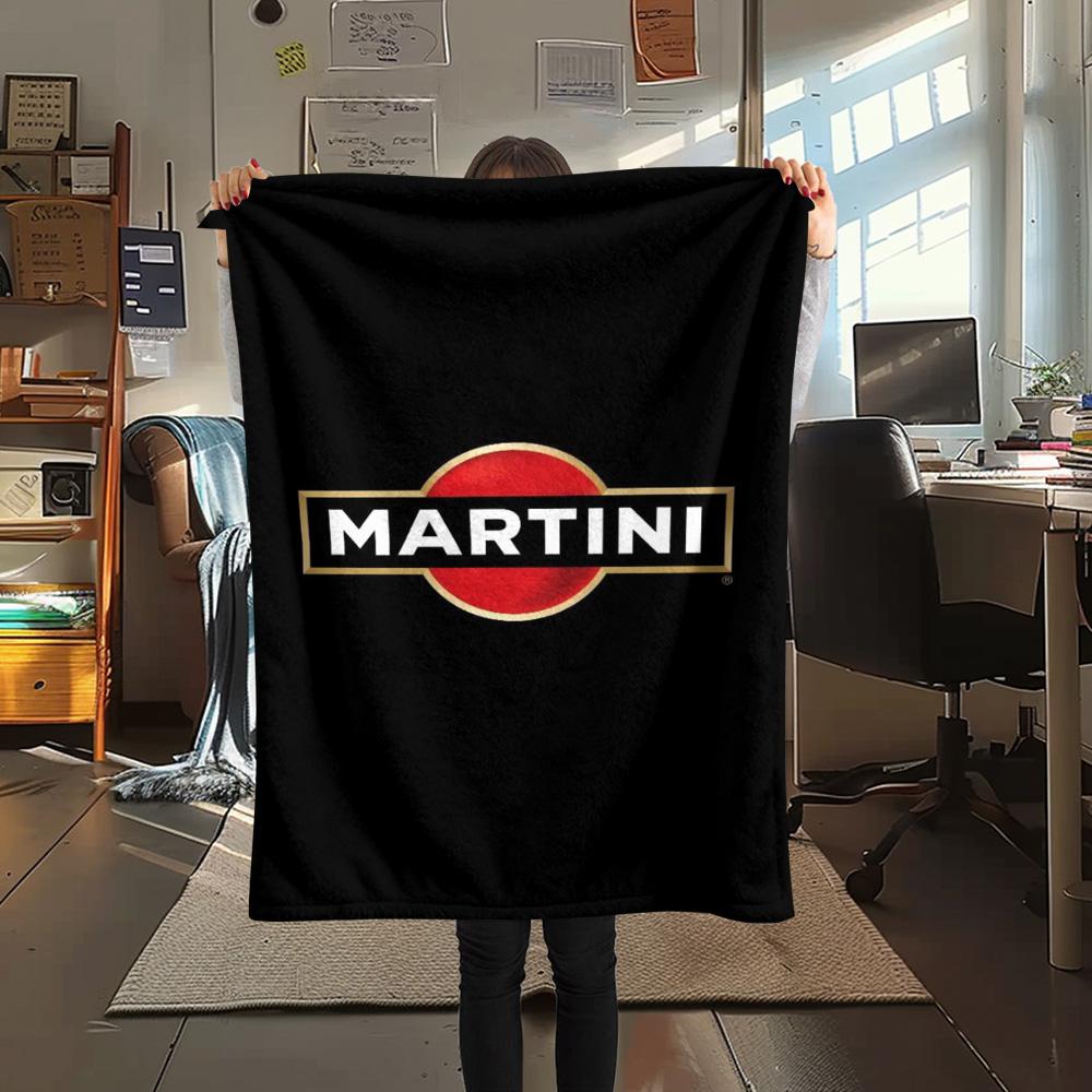 Martini Classic Brand Logo Black Background Print Flannel Blanket Retro Bar Style Soft Throw Blanket Sofa Bedroom Travel Home Decor