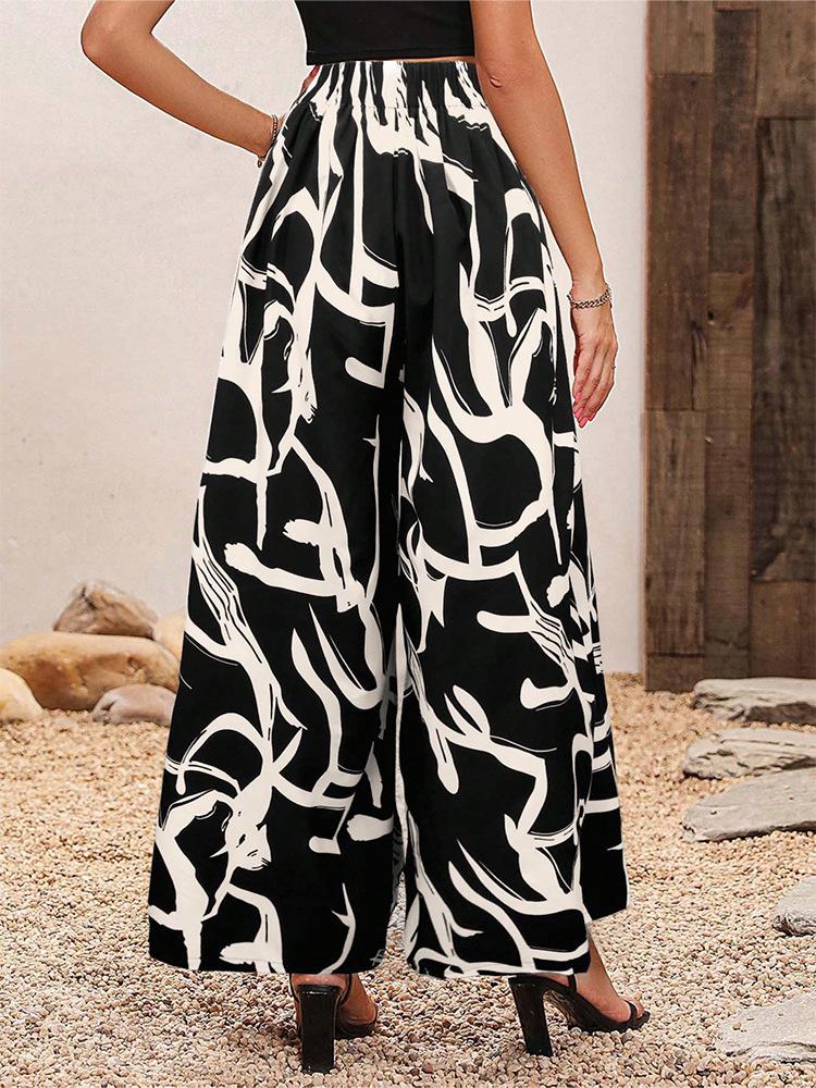 

Women s 2026 Summer Chiffon Leaf Print High Waist Wide Leg Pants XL