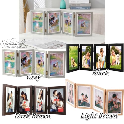 S.fields.inc Photo Frame, 4-Panel, Wooden, Multi-Faced, Folding, Organic Glass (Gray)