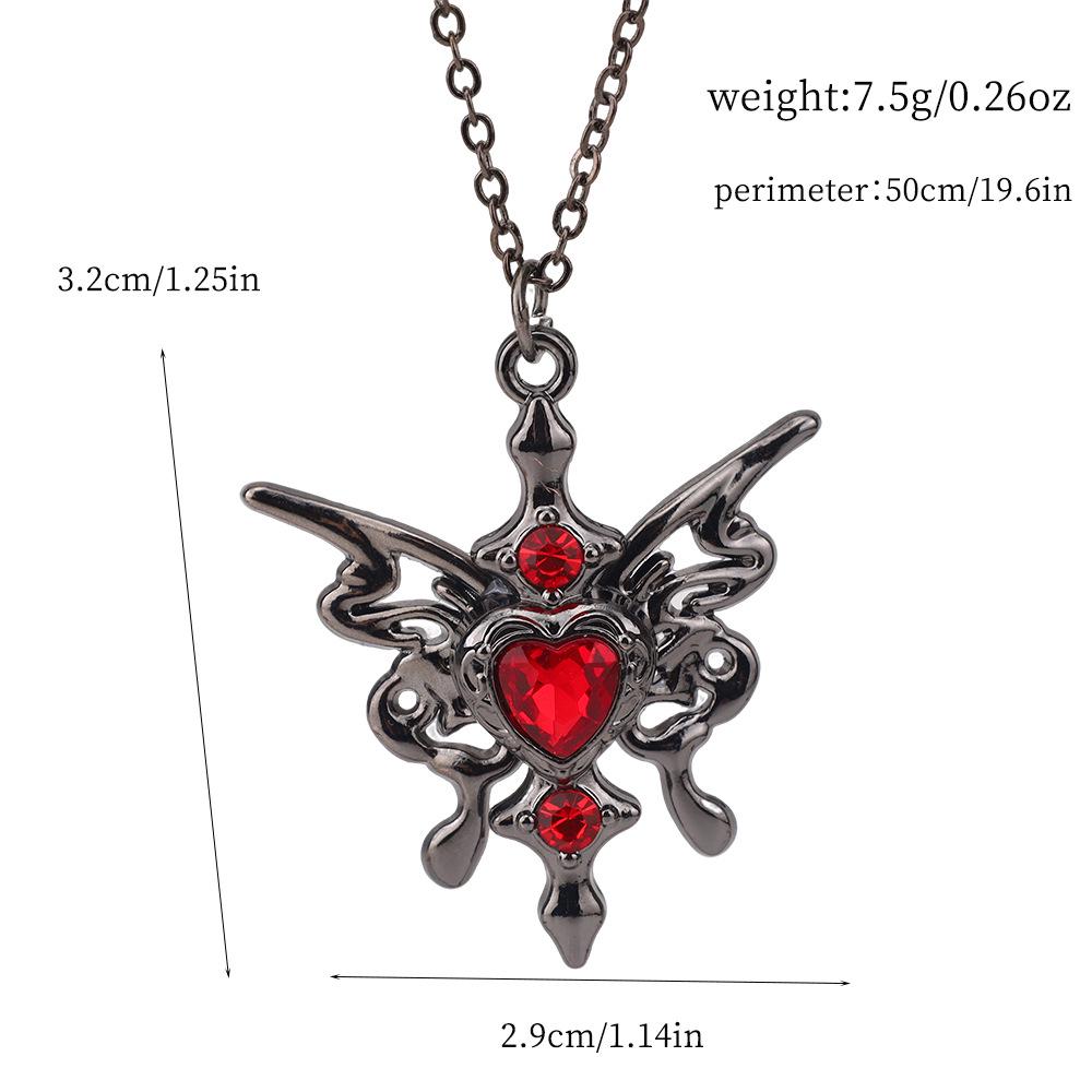 Trendy Gothic Girl Butterfly Heart Necklace with Zircon Pendant