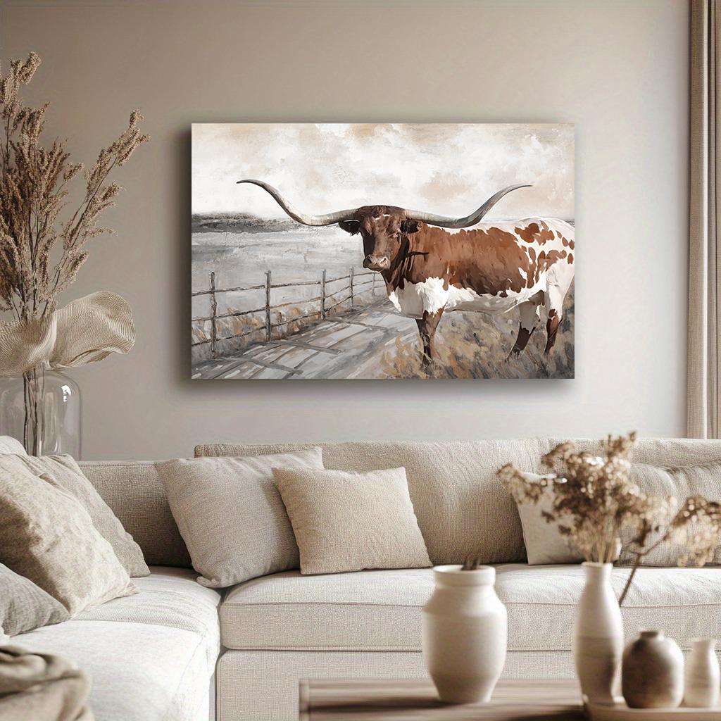 Farm Animal Highland Cow Photography Wall Art Canvas Painting Posters Prints Black White Farmhouse Wall Decor Home Decoration