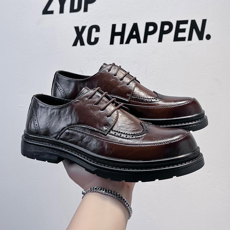 2024 new leather shoes breathable fashion trend youth British round head business dress men's leather shoes 99331-A