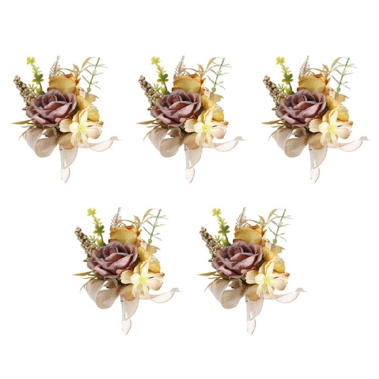 5Pcs Artificial Rose Boutonniere for Wedding Ceremony Anniversary, Dinner Party, Rose Corsages Wristband for Bride Groo