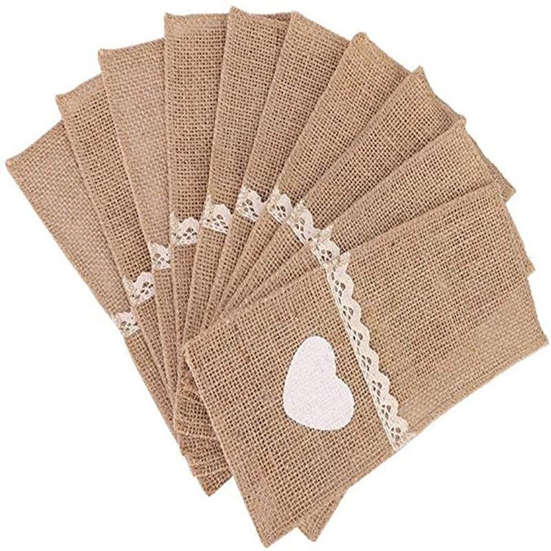 Žádaný lněný příborový sáček s krajkou na Vánoce, svatby a večírky