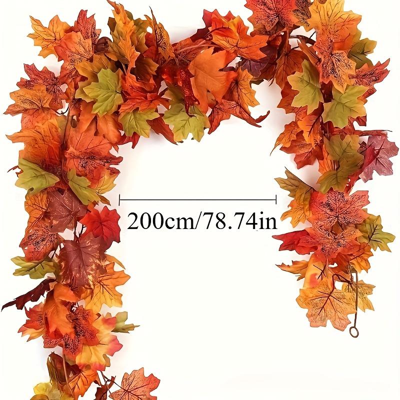 1PC Extra Long 78.74 Faux Maple Leaf Wreath - Realistic Fall Shades Red, Orange & Yellow Green | Heavy Duty Plastic Branches Vines