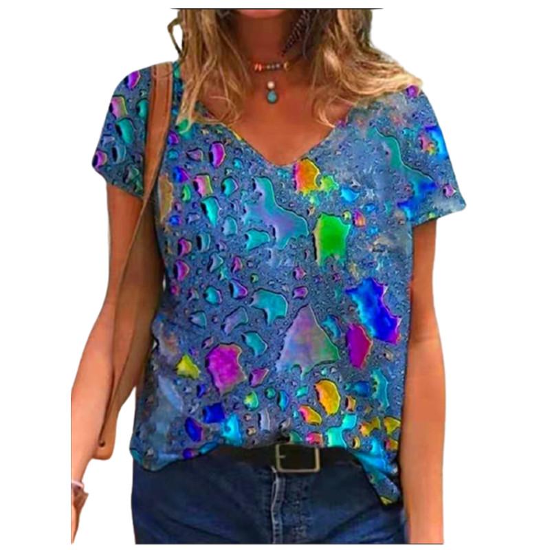 Casual Summer Women 2025 New Short Sleeve V-Neck Loose Oversized Tops Streetwear Floral Printed