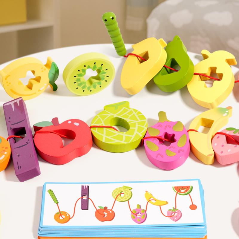 Holz Fruchtwurm Perlenspiel - Montessori Lernspiel Fördert Feinmotorik Und Kognitive Entwicklung Bei Kleinkindern