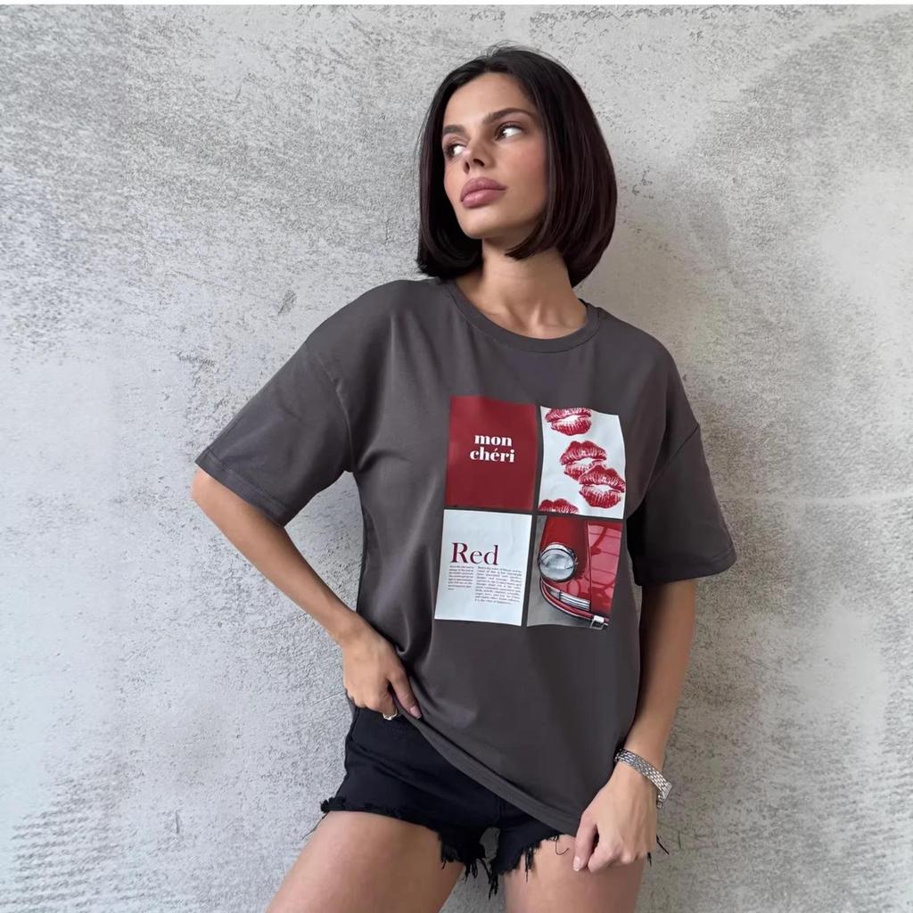 Women's Casual Summer Letter Print Short Sleeve Top - Lazy Style, Versatile Design