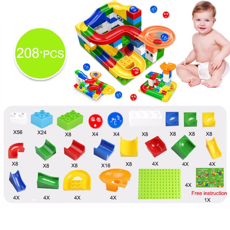 104-208PCS Marble Race Run Maze Ball Track Building Blocks Plastic Funnel Slide Big Size Brick Block