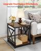 End Table, 2-Tier Square Side Table with Open Storage Shelves, Modern Nightstand Bedside Desk with X-Design Metal Frame, Wood Sofa Coffee Desk for