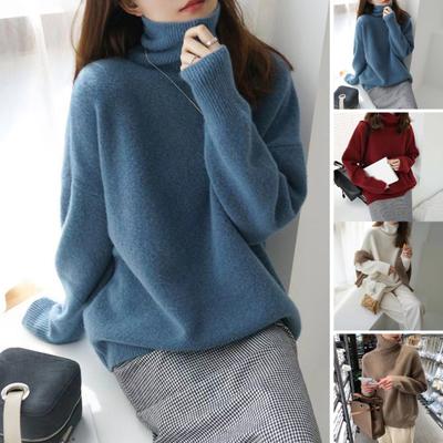 Damen Pullover mit Stehkragen, langen Ärmeln, einfarbig, Strickoberteile, lockere Passform, verdickter Pullover, Strickmode
