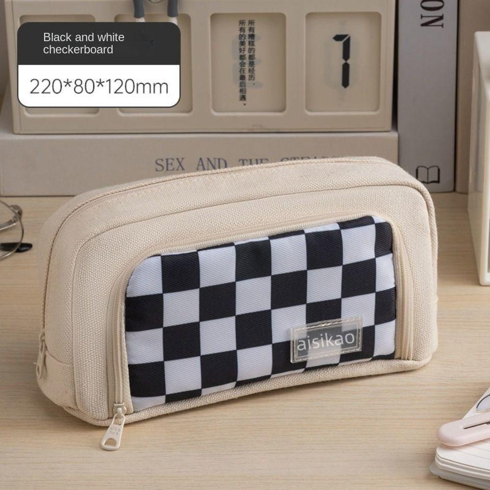 

Washable Checkerboard Pencil Cases Waterproof Lattice Pencil Bag School Supplies