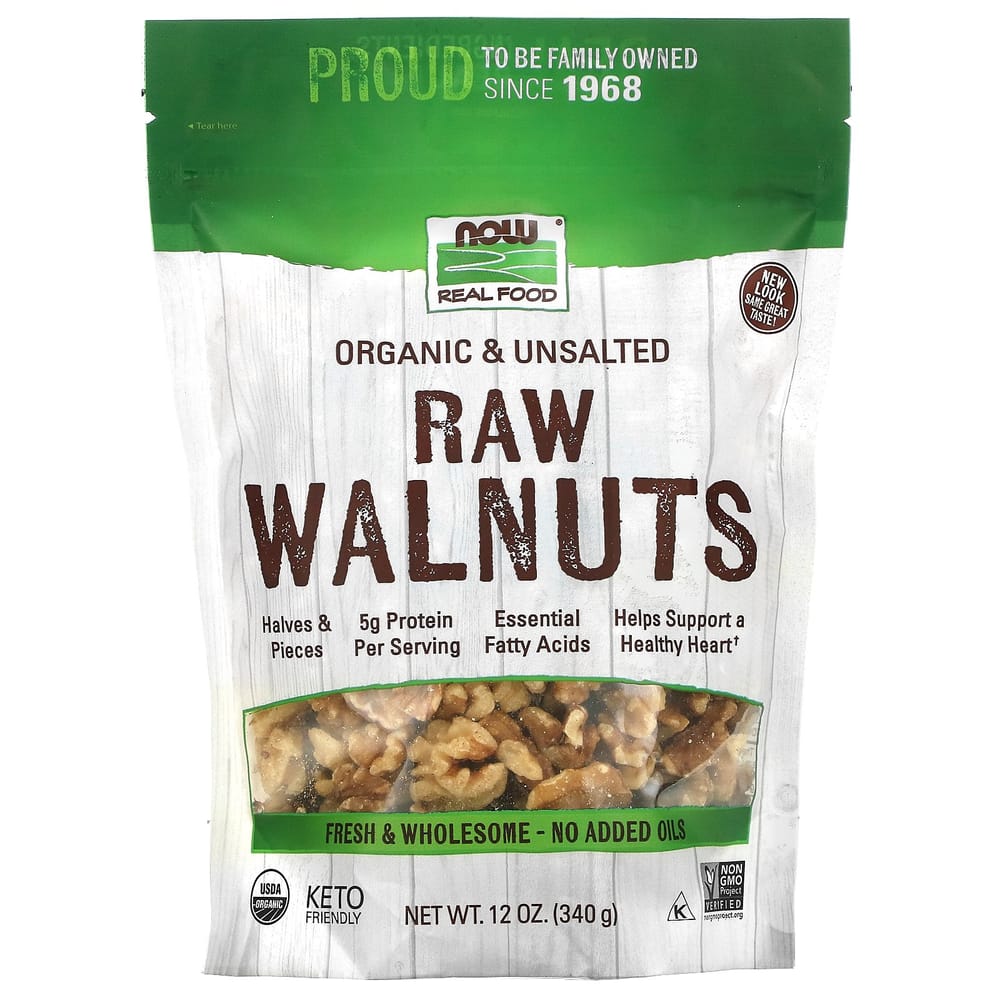 NOW Foods Real Food Unprocessed Unsalted Walnuts 340g (12 oz) 340g - 1 ea