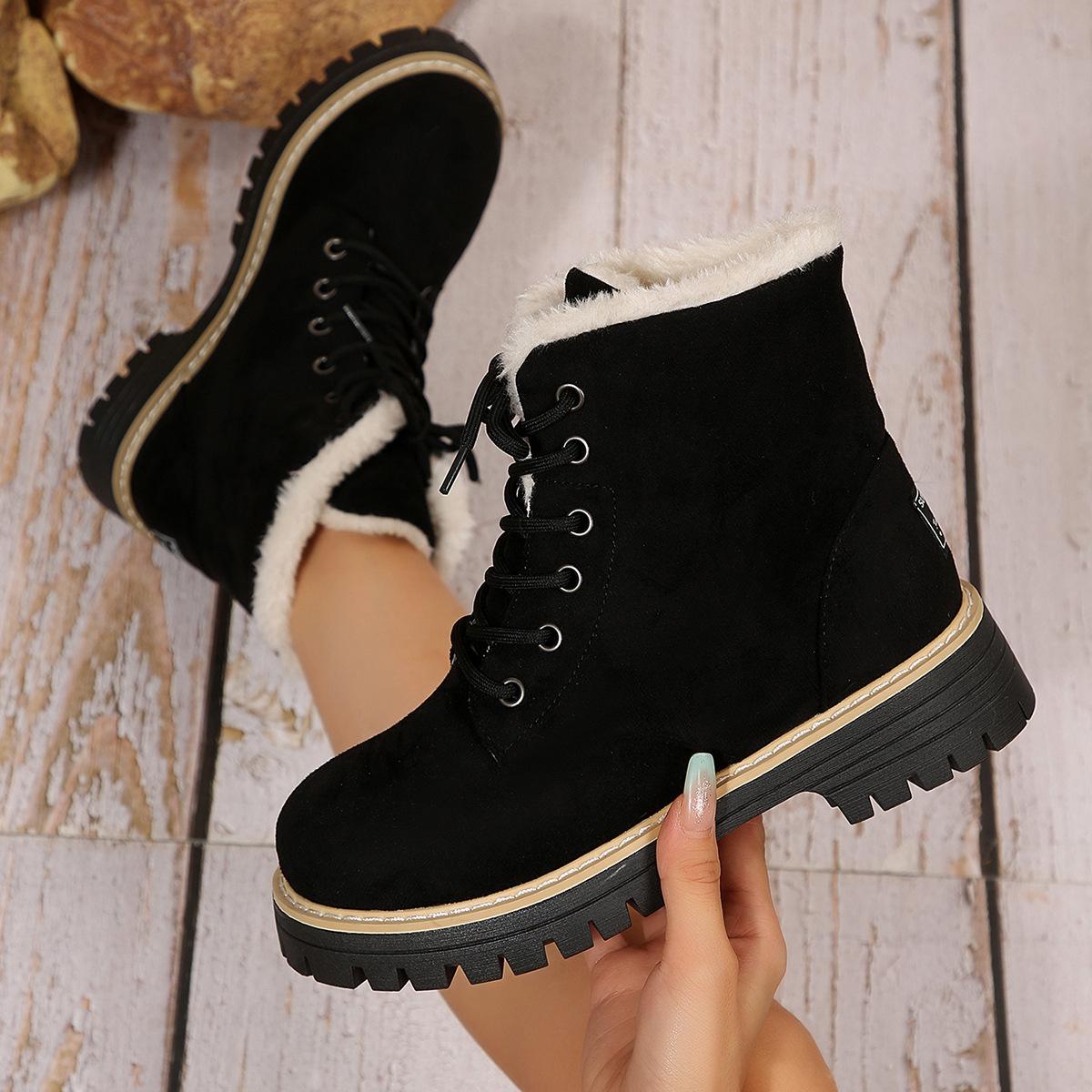 

Foreign trade women s shoes boots 2025 new large size autumn short boots European and American versatile thick heel suede thick sole lace-up 43 чёрный