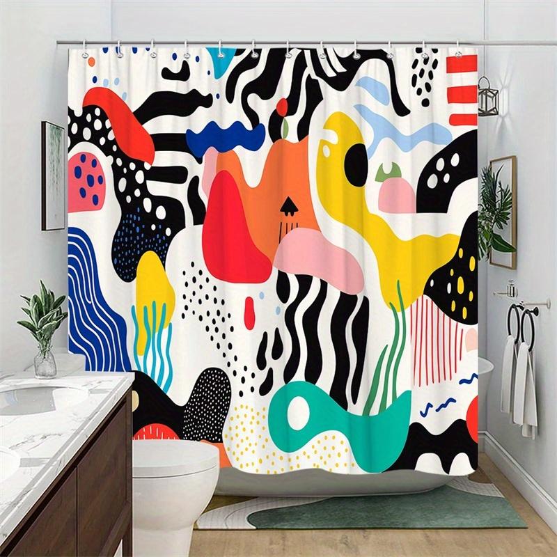 Abstrakt Bunt Geformter Druck Wasserdichter Duschvorhang Für Badezimmer, Modernes Künstlerisches Design Hochwertiger Toilettenabtrennungsvorhang