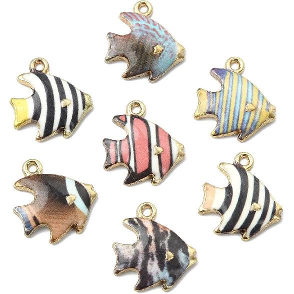 DanLingJewelry 35Pcs 7 Styles Enamel Fish Charms Flower Printed Ocean Animal Charms Tropical Fish Enamel Charm Pendants for Jewelry Making