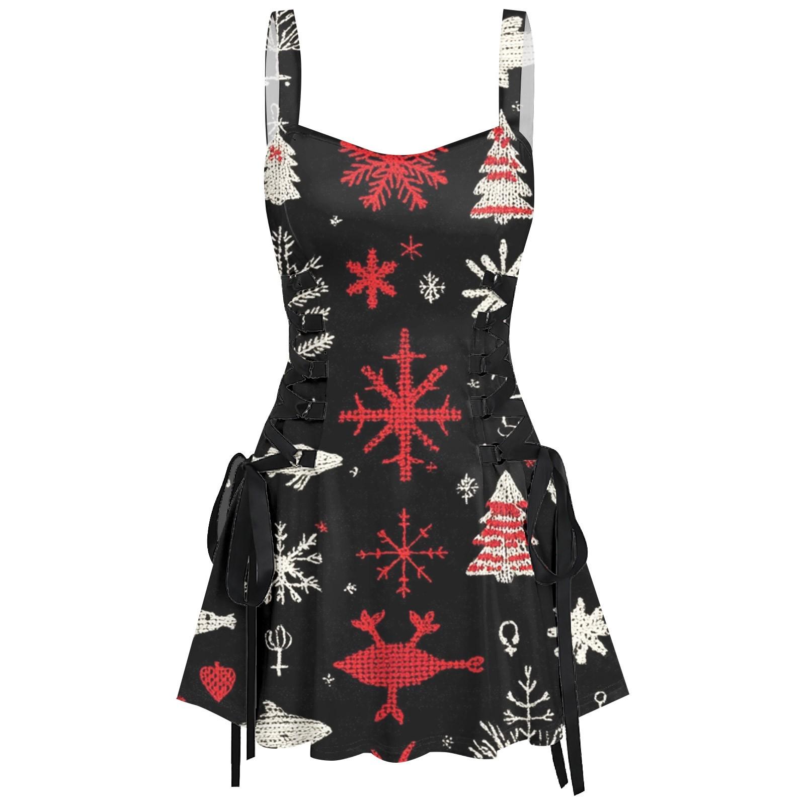 

Жіноча повсякденна мода з різдвяним принтом, сексуальна ремінець, коротка сукня, ретро-спідниця, спідниця XXL чорний