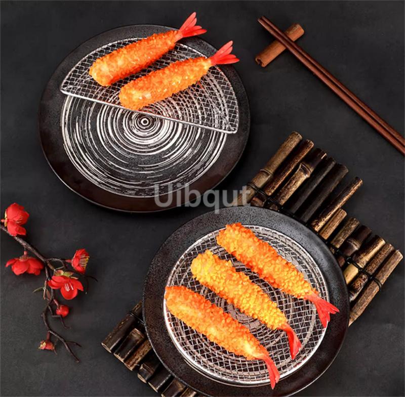 New Semi -Circular/Round Tempura Frying sushi bbq Net Durable Stainless Steel Drying Net Japanese Style Portable Barbecue Net