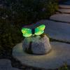Yousheng Solar Butterfly Stone Light, Resin Garden Decoration with Natural Stone Look, Soft LED Outdoor Lamp for Lawn Pathway