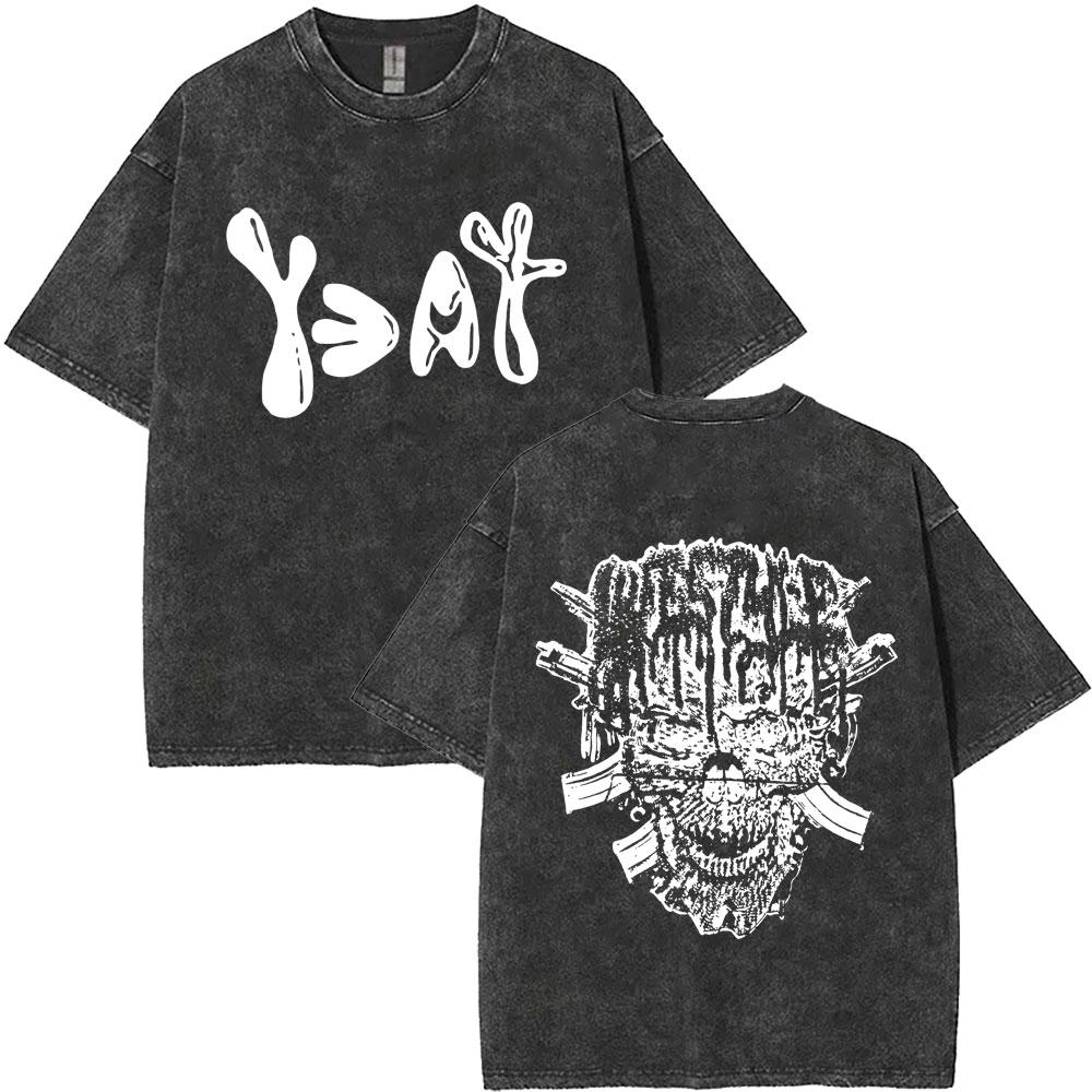 Vintage Washed Rapper Yeat Double Sided Print Tshirts Lyfestyle T Shirt Men Women Hip Hop Fashion Trend Tshirt Streetwear