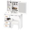 Vanity Desk with Sliding Mirror, Bedroom Dressing Table, Makeup Table with 5 Drawers & Shelves, Hidden Storage Space