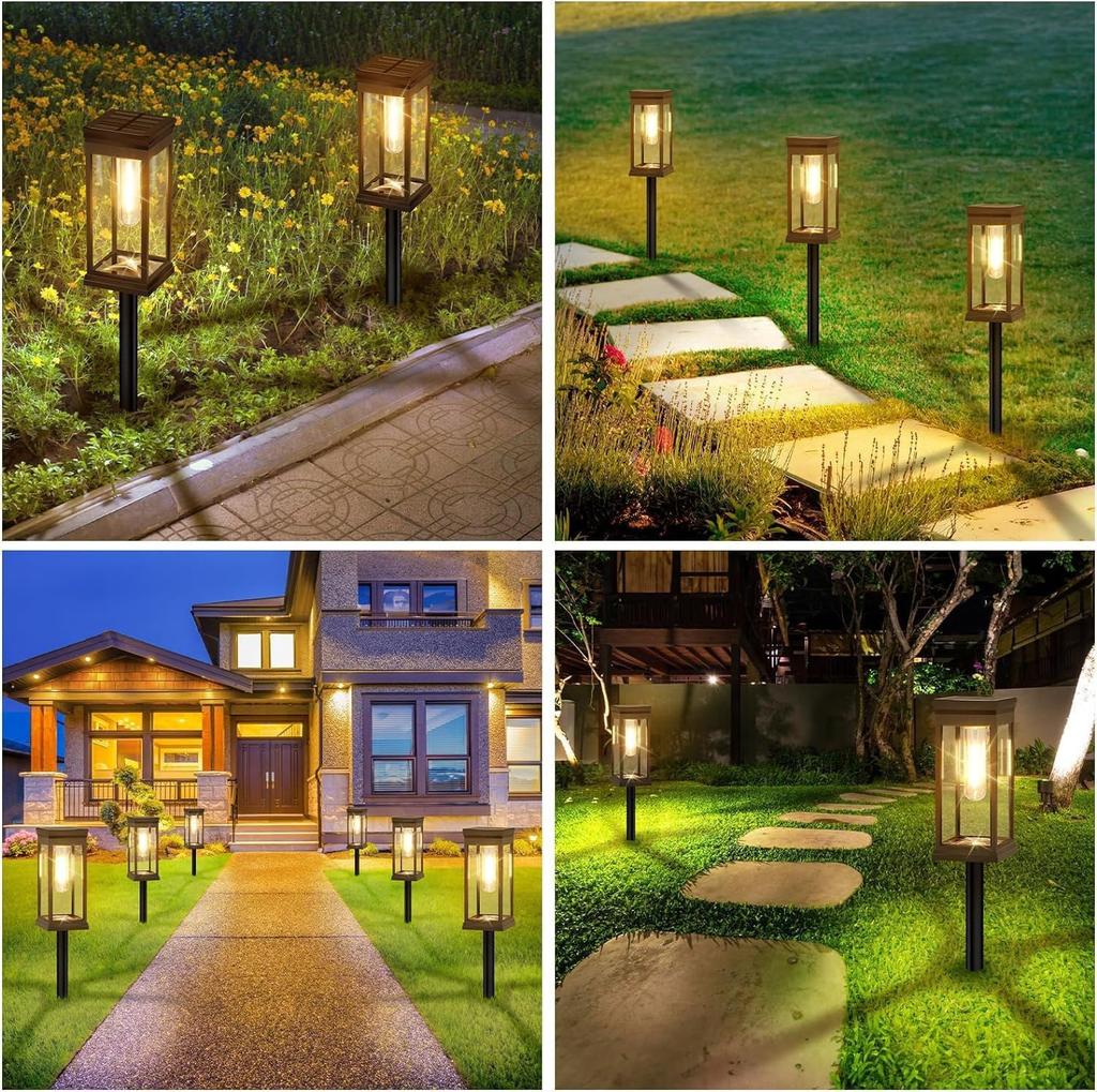Omen Solar Lights, Outdoor Garden Lights, [Set of 8] Waterproof IP65 3000K Fashionable Solar Tungsten Lamps, Bright LED Lighting with Auto OnOff,