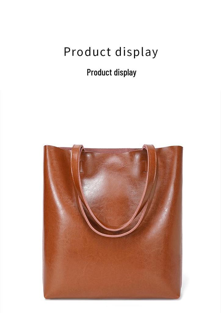 Women's Genuine Leather Tote Bag - Large Capacity Underarm Handbag, Elegant 2026 New Style, Oil Wax Cowhide, Perfect for Commuting.