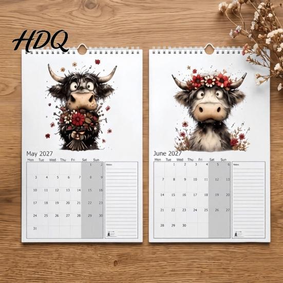 Decorative Monthly Planner Highland Cow Wall Calendar 2027 Cute Hanging for Home Important Date Tracker Office Rustic Farmhouse Desk Decor,