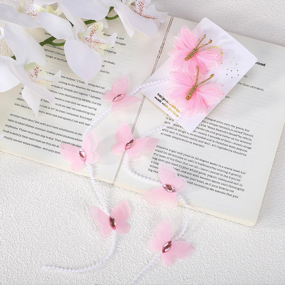 2pcs Sweet Hair Clips Mesh Colorful Butterfly for Princess Girl Pearl Long Tassel Braided Open Hairpin Headwear Hair Accessories
