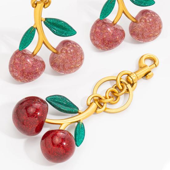 1/2Pcs Keychain Holder Cherry Leaves Charm Keyring Fade-resistant Alloy Key Ring Backpack Car Accessory