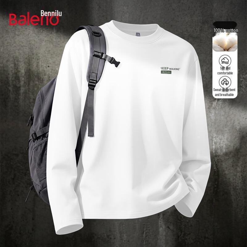 Tricou cu mânecă lungă, supradimensionat, din bumbac pur, pentru bărbați, Colecția BNL Baleno
